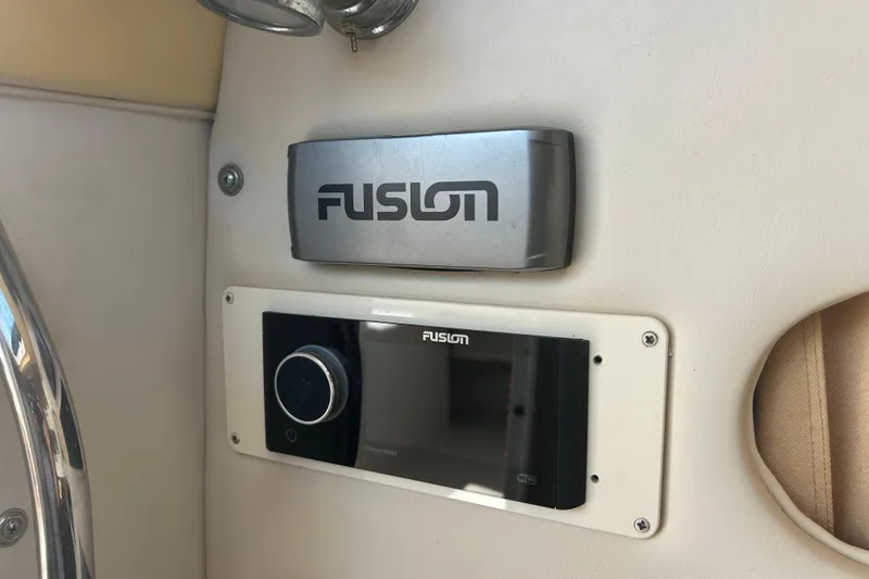 Slide: The Image of Fusion stereo system on 2004 Grady-White Marlin 300 boat interior. - 23