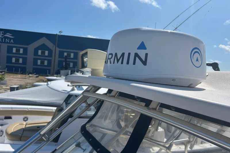 Slide: The Image of 2004 Grady-White Marlin 300 with Garmin radar at marina. - 35