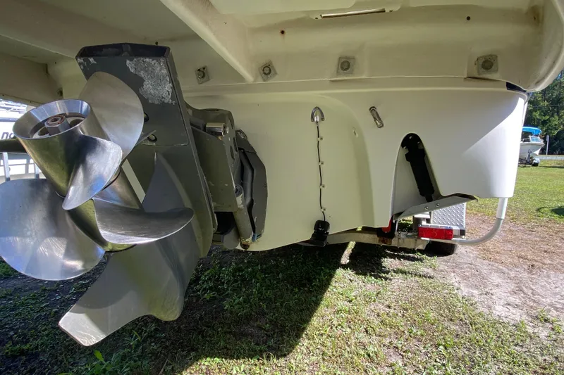 Slide: The Image of Close-up of 2002 Monterey 268SS Super Sport boat propeller and stern on trailer. - 3