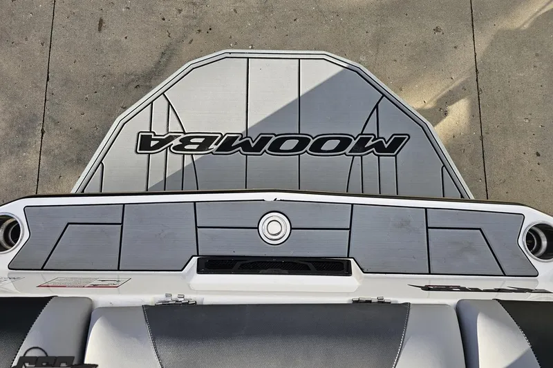 Slide: The Image of 2020 Moomba Max boat swim platform with logo, viewed from above. - 91