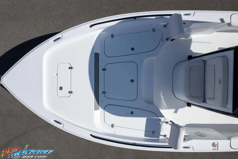 Slide: The Image of 2026 Sea Hunt BX 25 FS boat deck, top view, showcasing seating and storage compartments. - 32