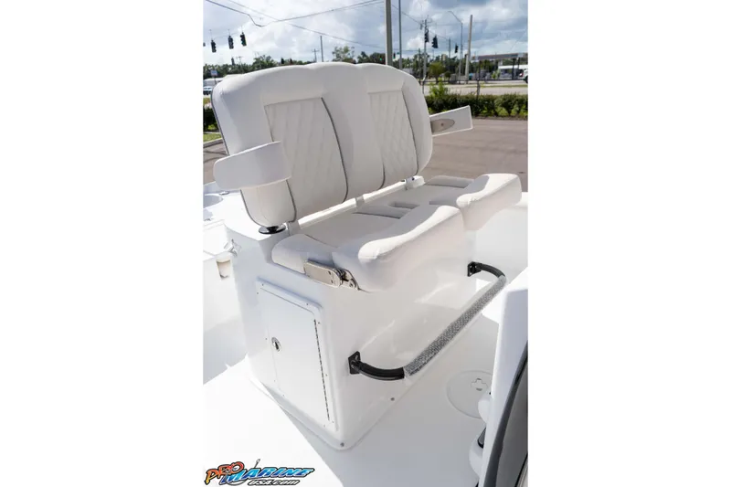 Slide: The Image of 2026 Sea Hunt BX 25 FS boat seating with white cushioned seats and armrests. - 42
