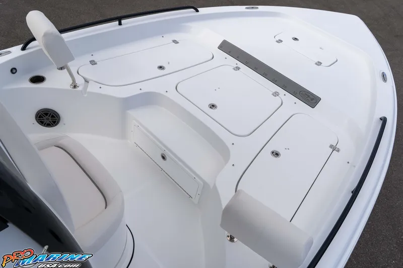 Slide: The Image of 2026 Sea Hunt BX 25 FS boat deck with storage compartments and seating. - 47