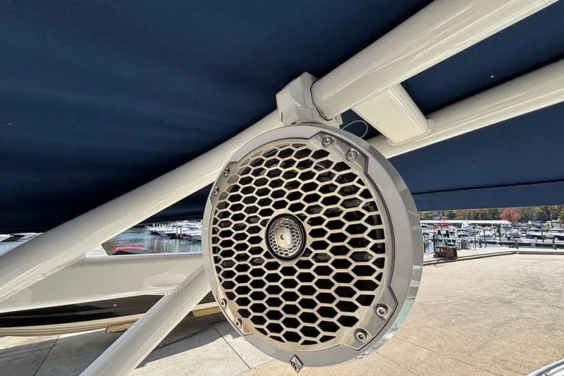 Slide: The Image of Close-up of a speaker on a 2018 Sea Ray SDX 270 Outboard boat. - 24