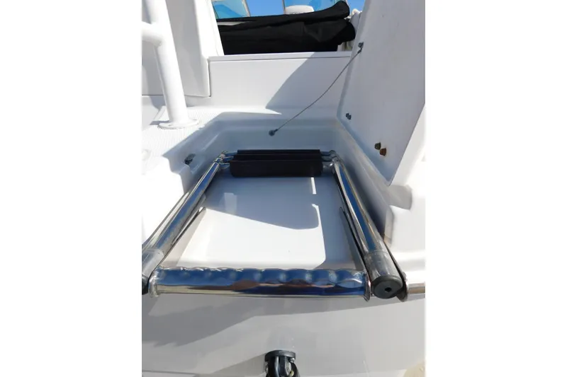 Slide: The Image of 2014 Robalo R207 Dual Console boat ladder and storage compartment. - 21