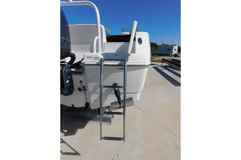 Slide: The Image of 2014 Robalo R207 Dual Console boat with rear ladder and outboard motor. - 22