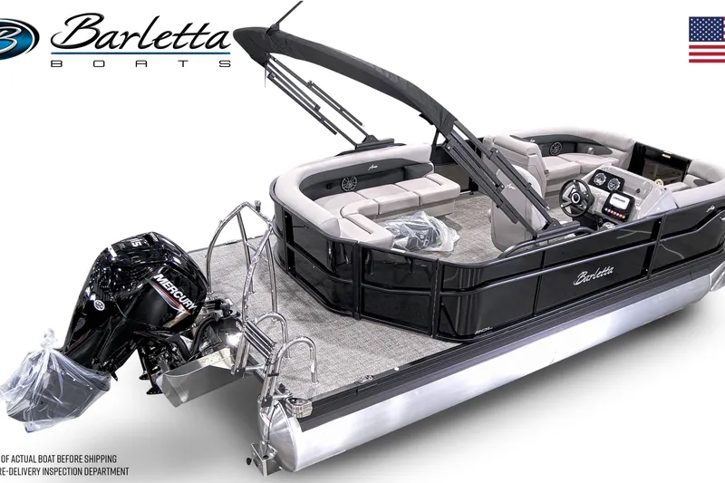 Slide: The Image of 2026 Barletta Aria 20L pontoon boat with Mercury engine, sleek design, and spacious seating. - 4