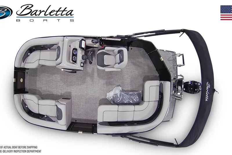 Slide: The Image of Top view of 2026 Barletta Aria 20L pontoon boat with seating and helm. - 7