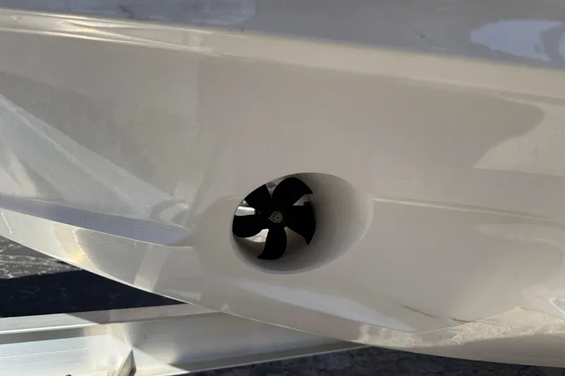 Slide: The Image of Close-up of a 2026 Regal 28 Express boat's bow thruster. - 3