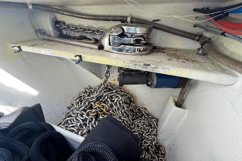 Slide: The Image of Anchor chain and winch system on a 2017 Harvey Yachts 58. - 103