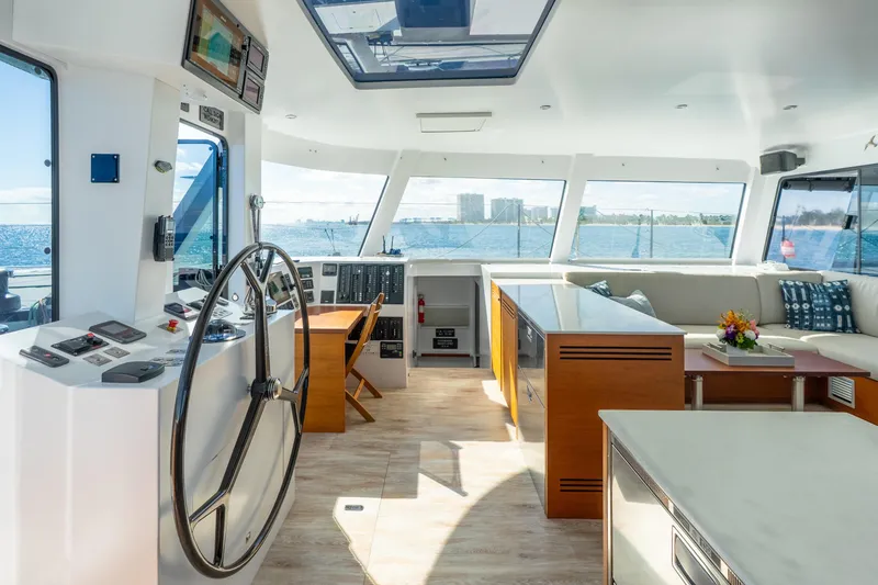 Slide: The Image of Luxurious interior of 2017 Harvey Yachts 58, featuring spacious helm and elegant seating area. - 27