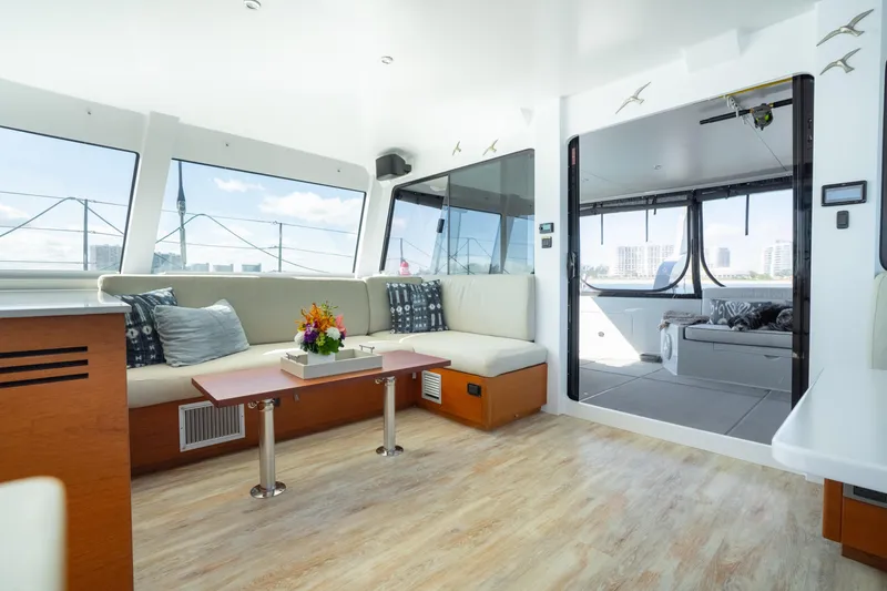 Slide: The Image of Luxurious interior of 2017 Harvey Yachts 58, featuring elegant seating and modern design. - 28