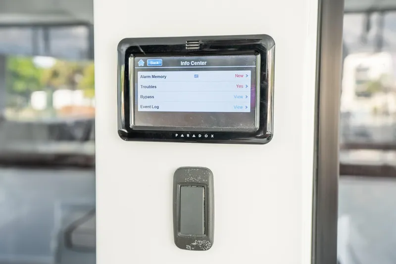 Slide: The Image of Control panel on 2017 Harvey Yachts 58, displaying alarm and event log options. - 40