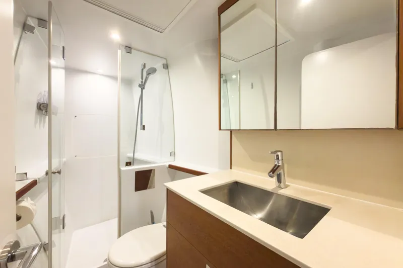 Slide: The Image of Luxurious bathroom in 2017 Harvey Yachts 58, featuring modern fixtures and sleek design. - 61