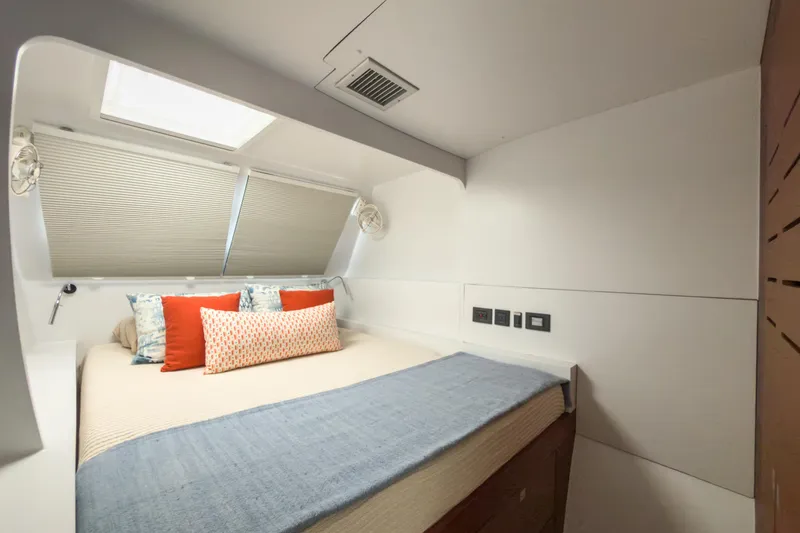 Slide: The Image of Luxurious cabin interior of 2017 Harvey Yachts 58 with cozy bedding and modern design. - 71