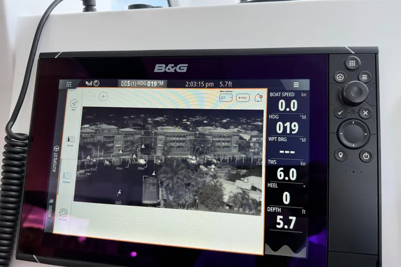 Slide: The Image of B&G navigation display on a 2017 Harvey Yachts 58, showing boat speed and heading. - 74