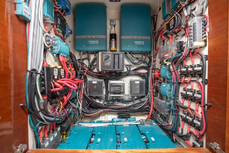 Slide: The Image of Electrical system of a 2017 Harvey Yachts 58, showcasing wiring and components. - 75
