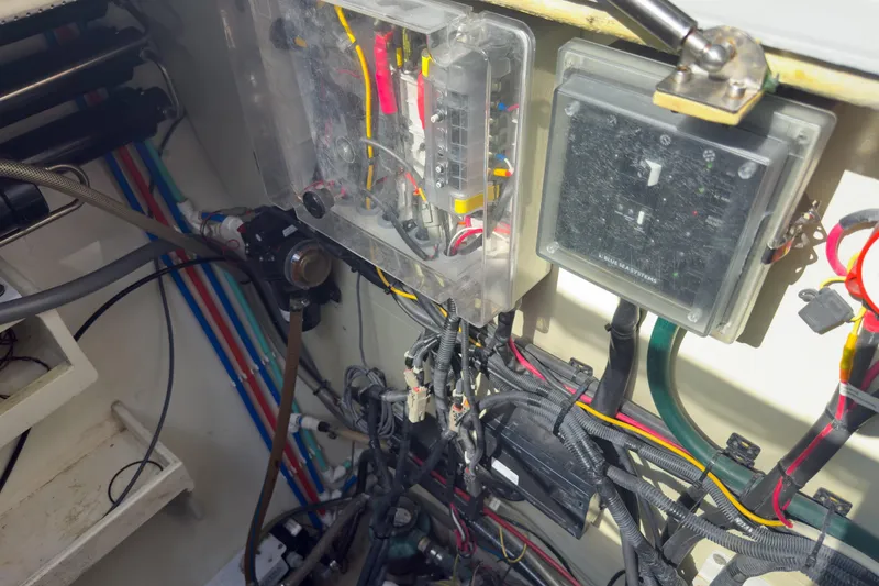 Slide: The Image of Electrical system of a 2017 Harvey Yachts 58, showcasing wiring and components. - 92