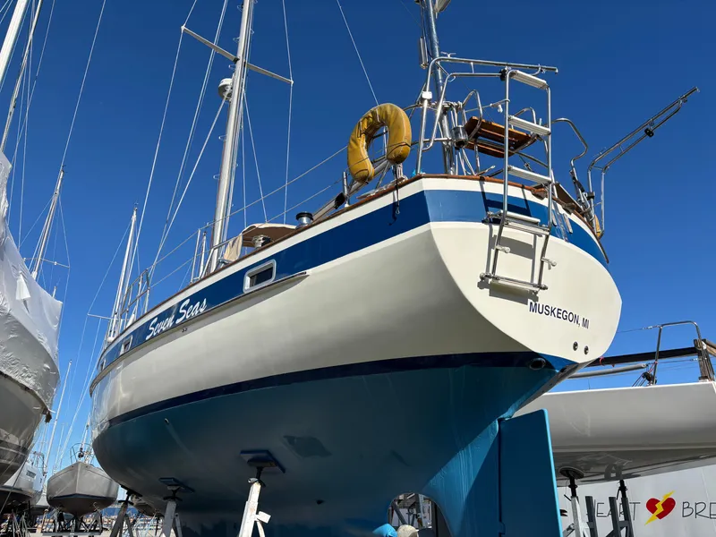 Slide: The Image of 1979 Hallberg-Rassy 38 sailboat named "Seven Seas" in dry dock, Muskegon, MI. - 8