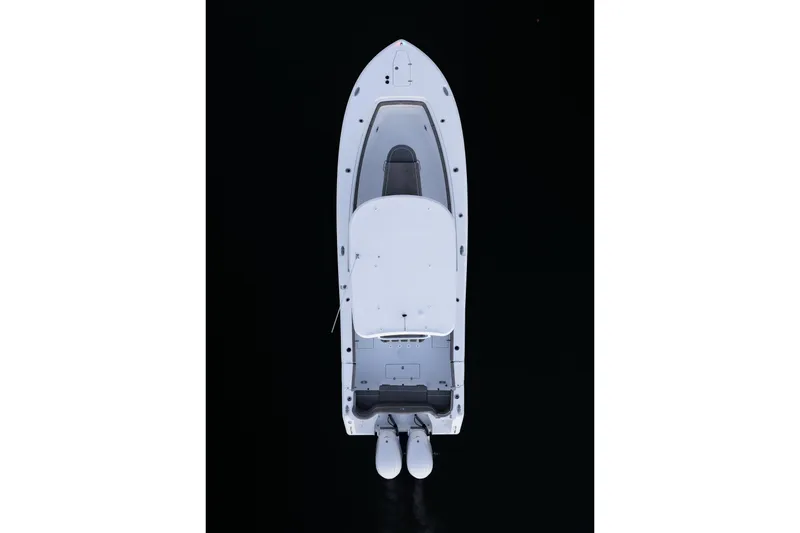 Slide: The Image of Top view of 2026 Sea Hunt Ultra 305 Coffin Box boat on dark water. - 40
