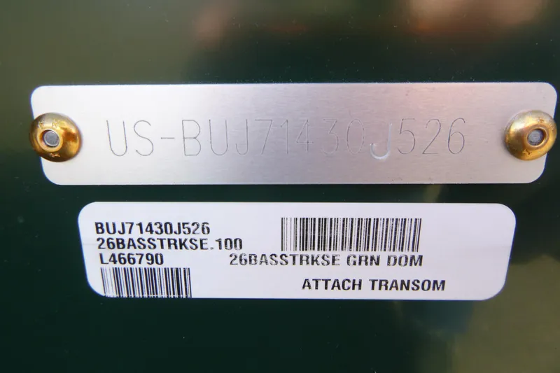 Slide: The Image of 2026 Tracker Bass Tracker Classic Limited hull identification number and barcode details. - 22