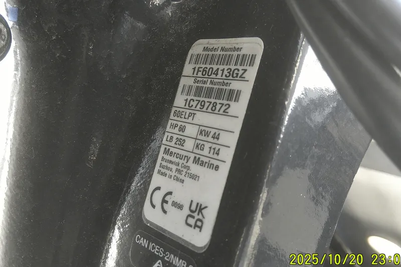 Slide: The Image of Label on 2025 Mako Pro Skiff 15 CC, displaying model and serial numbers. - 7
