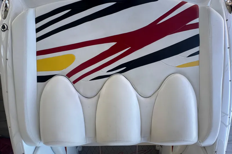 Slide: The Image of White boat seat with colorful abstract design, Baja 342, 2005 model. - 16