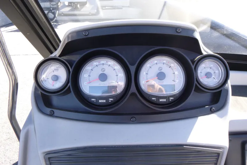 Slide: The Image of Dashboard of 2026 Ranger 2080MS boat with speedometer and RPM gauges. - 19