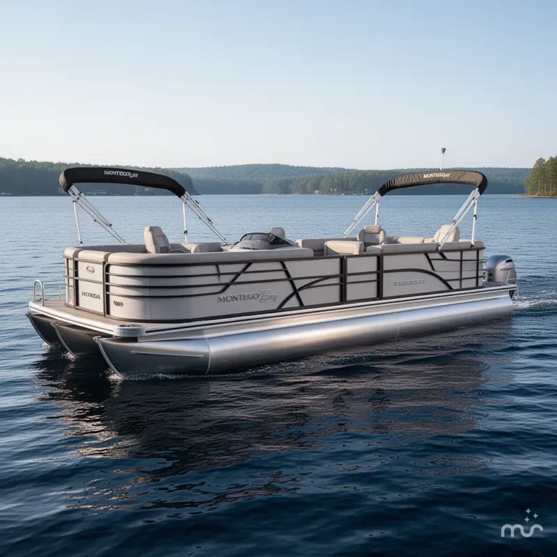 Slide: The Image of Montego Bay TT8524 Quad Lounge 225HP Honda Tritoon Pontoon 2023 - 0