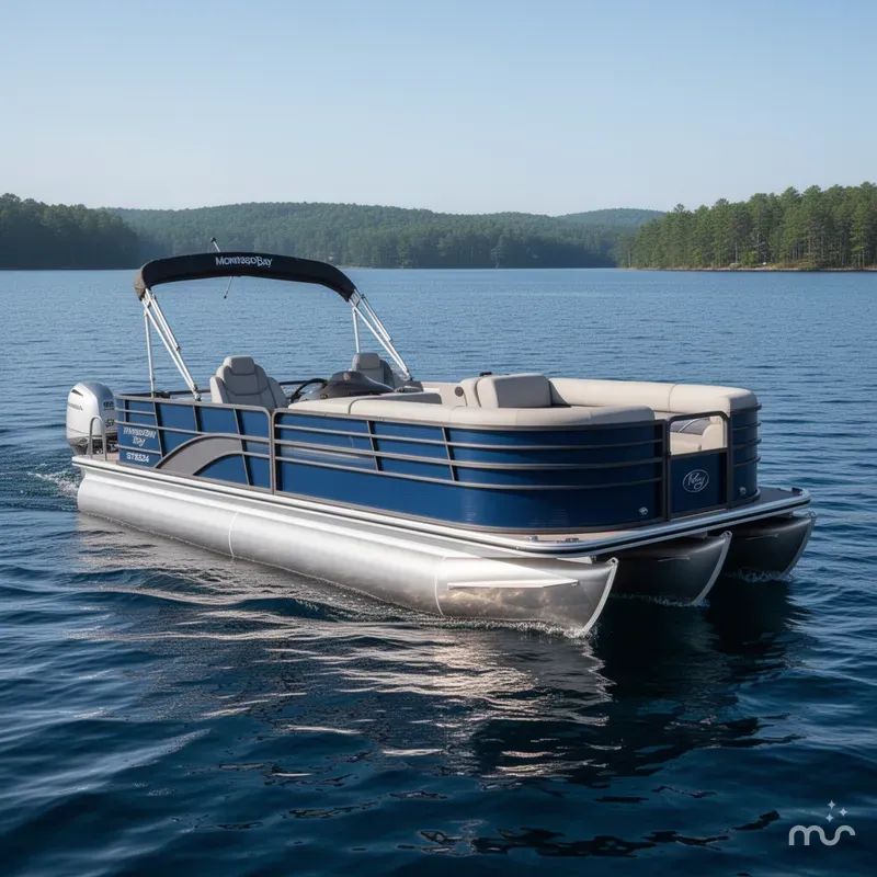 Slide: The Image of Montego Bay ST8524 Swingback Tritoon Deluxe Pontoon & Honda 20 2023 - 0