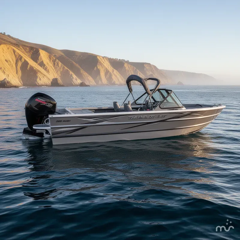 Slide: The Image of Thunder Jet 205 Rush w/ 150HP Mercury and a 9.9 Mercury Kicker! 2023 - 0