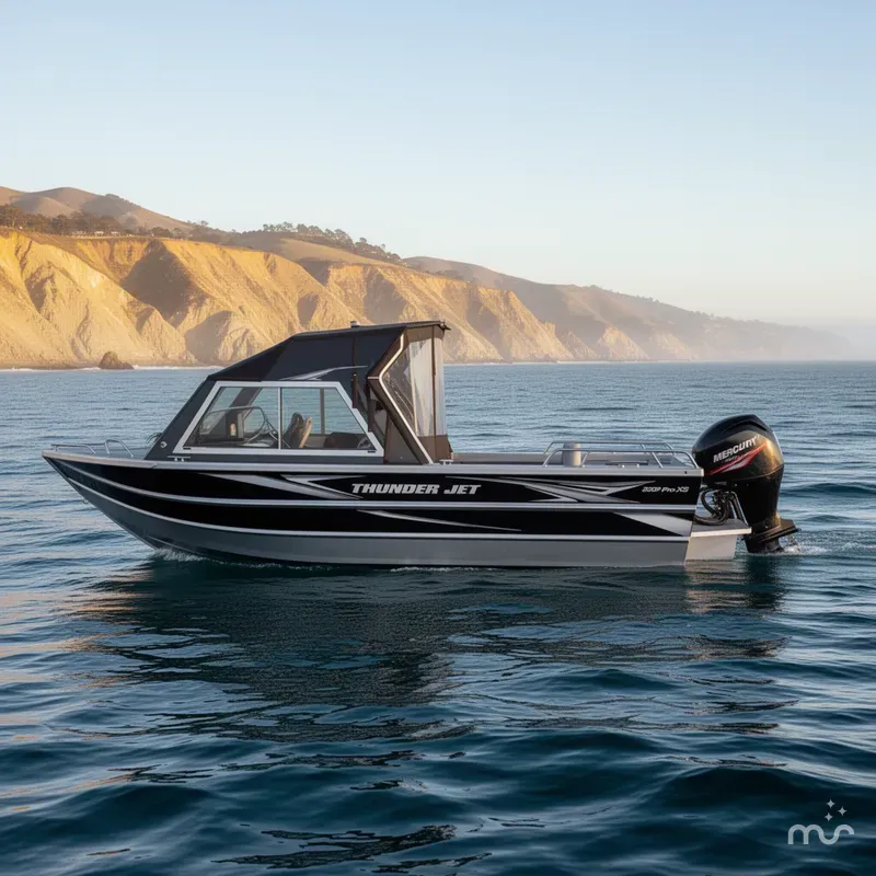 Slide: The Image of Thunder Jet 200 Luxor w/ 200HP Pro XS and a 9.9 Mercury Pro Kicker 2023 - 2