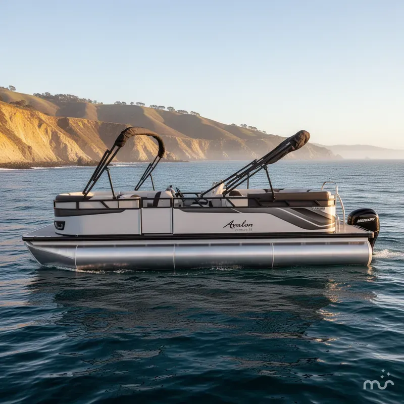 Slide: The Image of Avalon Venture 85 - 23 FT Quad Lounger w/ 115HP Mercury! 2024 - 0
