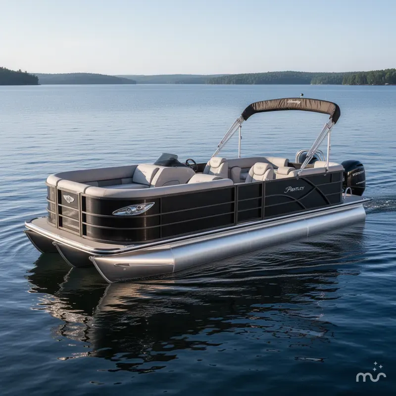 Slide: The Image of Bentley Pontoons Legacy 220 Navigator Quad Lounge & Honda 4-Stroke 2025 - 2