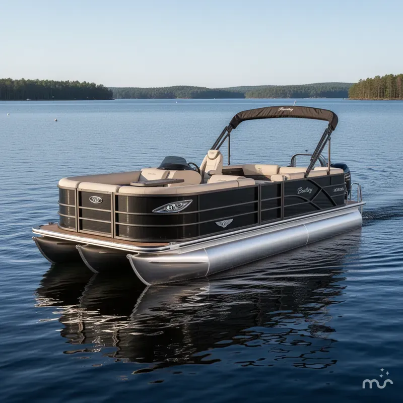 Slide: The Image of Bentley Pontoons Legacy 220 Navigator Quad Lounge & Honda 4-Stroke 2025 - 2