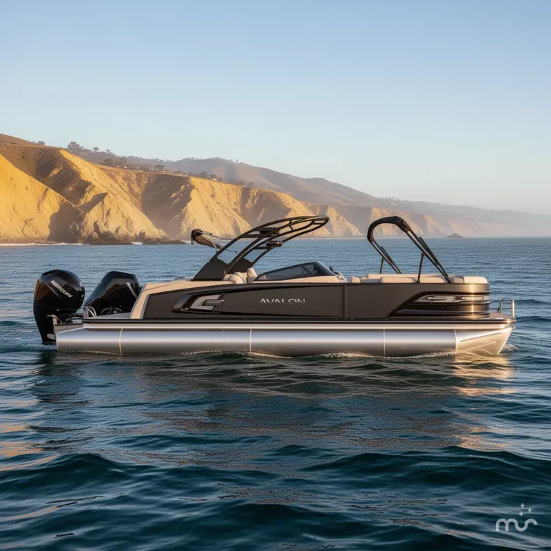 Slide: The Image of Avalon 27' Excalibur LTD Elite Windshield w/ Twin 400HP Mercury V10's & JOYSTICK CONTROLS! 2025 - 0