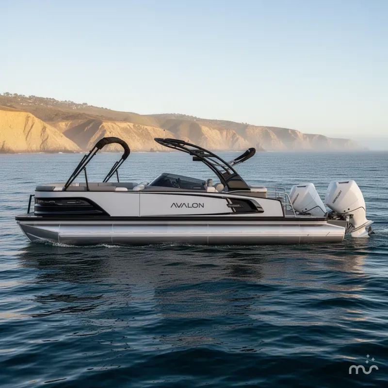 Slide: The Image of Avalon 27' Excalibur LTD Elite Windshield w/ Twin 400HP Mercury V10's & JOYSTICK CONTROL! 2026 - 1
