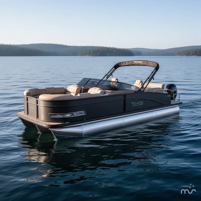 Slide: The Image of Tahoe Cascade 2385 Quad Lounge Shift Windshield Tritoon 2025 - 2