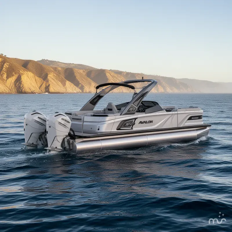 Slide: The Image of Avalon 27' Carbon Series Excalibur Elite Windshield w/ Twin 400HP Mercury V10's! 2025 - 0