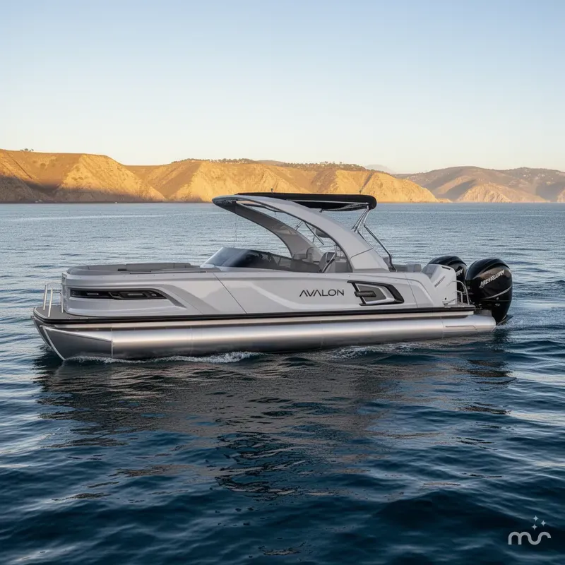 Slide: The Image of Avalon 27' Carbon Series Excalibur Elite Windshield w/ Twin 400HP Mercury V10's! 2025 - 1