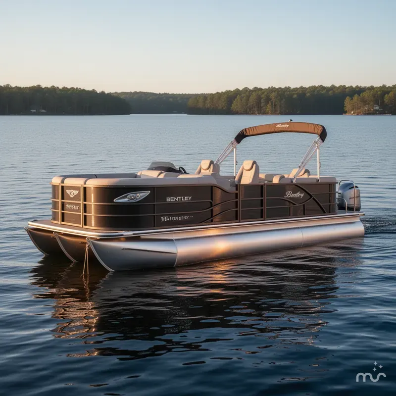 Slide: The Image of Bentley Pontoons Legacy 223 Navigator Quad Lounge Tritoon & Honda 4 2025 - 2
