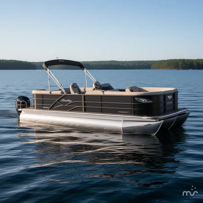 Slide: The Image of Bentley Pontoons Legacy 223 Navigator Quad Lounge Tritoon & Honda 4 2025 - 2