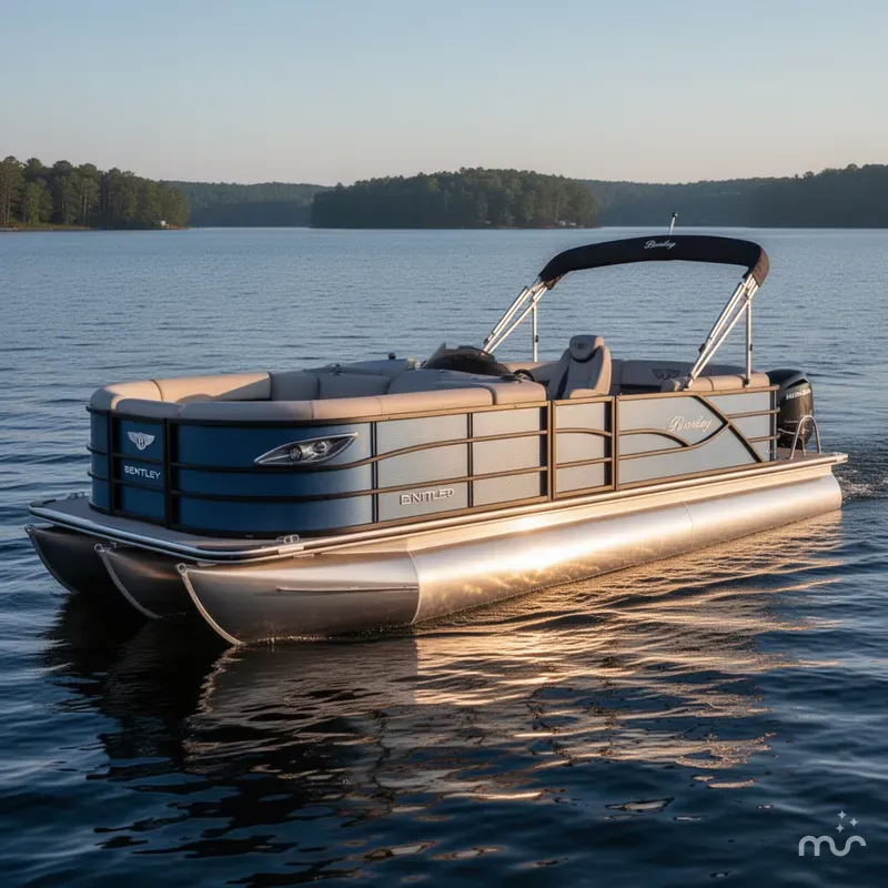 Slide: The Image of Bentley Pontoons Legacy 223 Navigator Quad Lounge Tritoon & Honda 4 2025 - 2