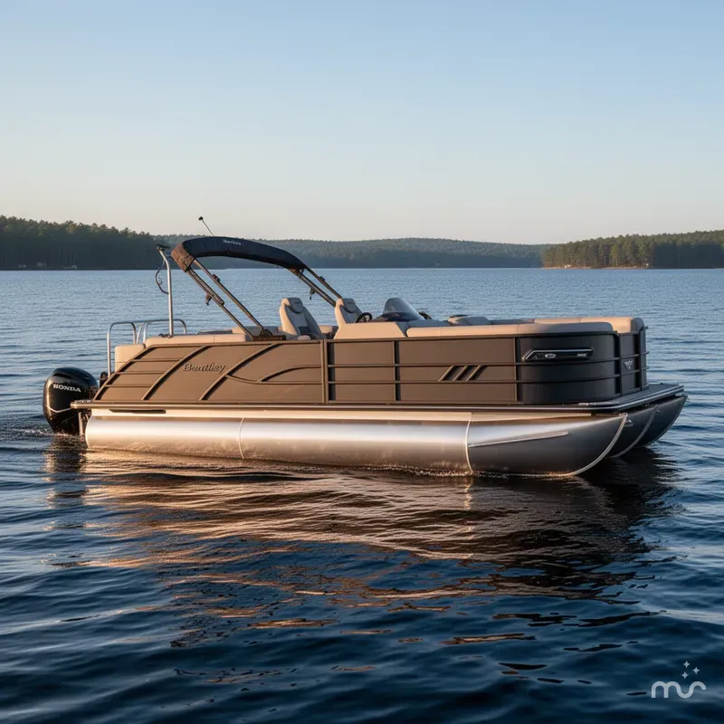 Slide: The Image of Bentley Pontoons Elite 223 Admiral Quad Lounge Tritoon & Honda 4-St 2025 - 2