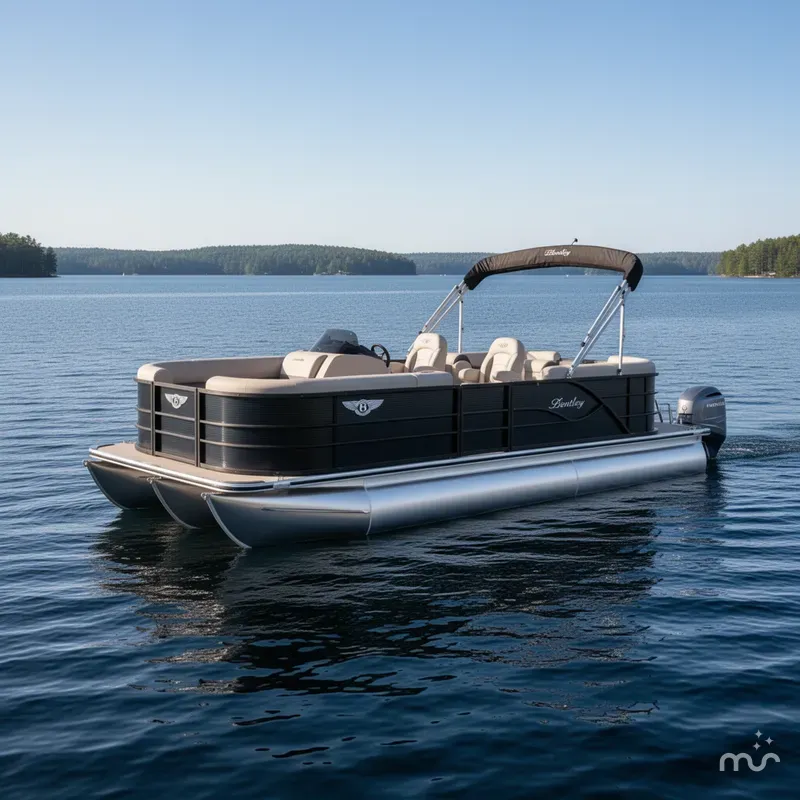 Slide: The Image of Bentley Pontoons Legacy 220 Navigator Quad Lounge & Honda 4-Stroke 2025 - 2