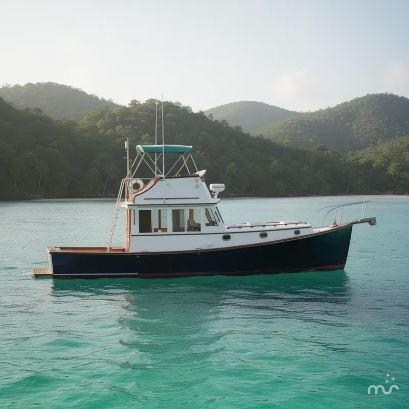 Slide: The Image of Stanley Downeast Lobster Boat Lobster Yacht Fly Bridge Cruiser 1990 - 2