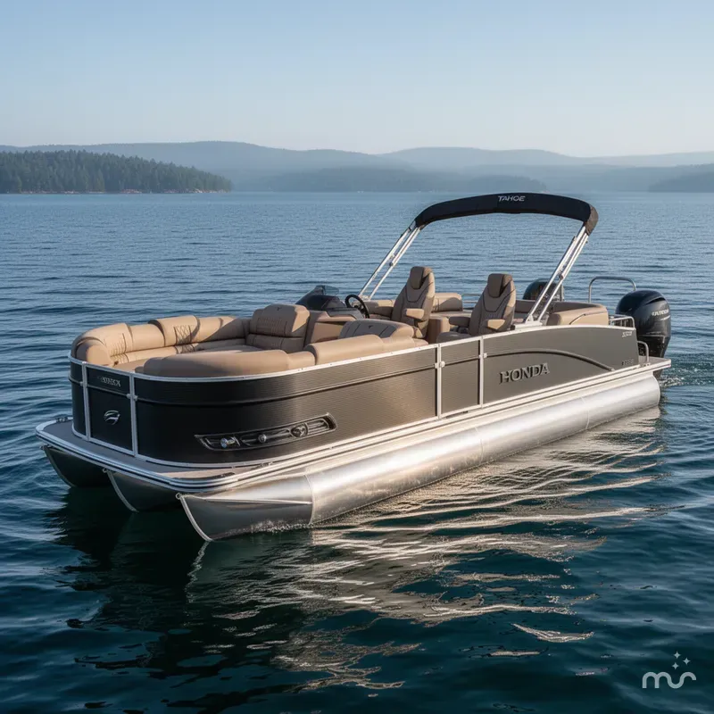 Slide: The Image of Tahoe Cascade 2385 Quad Lounge Shift SS Tritoon & Honda 2025 - 0