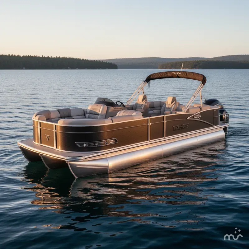 Slide: The Image of Tahoe Cascade 2385 Quad Lounge Tritoon & Honda 4-Stroke 2025 - 2