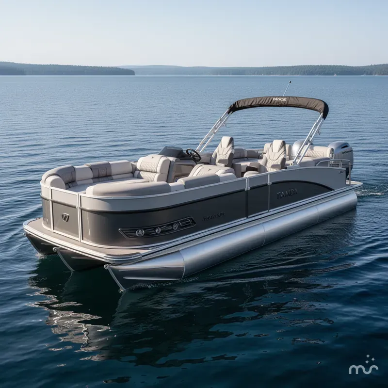 Slide: The Image of Tahoe Cascade 2385 Quad Lounge Shift SS Tritoon & Honda 2025 - 0