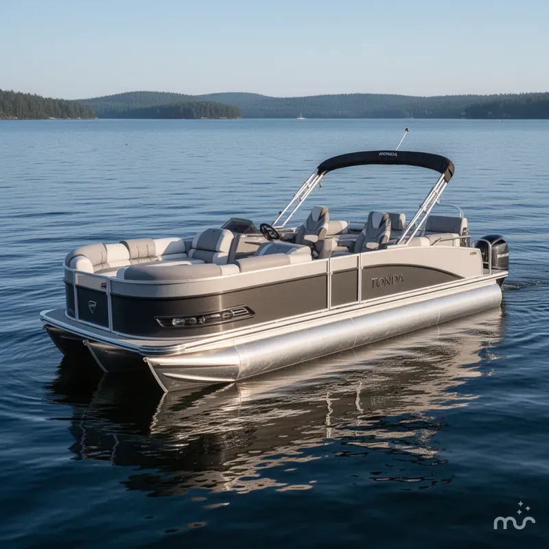 Slide: The Image of Tahoe Cascade 2385 Quad Lounge Shift SS Tritoon & Honda 2025 - 2